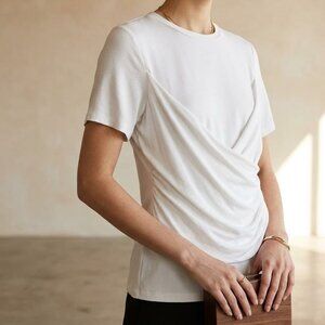 Alexis Elegant Ruched Rayon Tee - White - Size Small